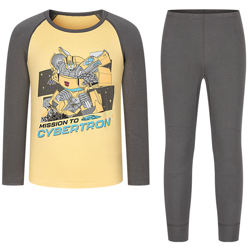 AIMER KIDS Small Heater [Medium Warm] Thermal Underwear Set Antibacterial Anti-Mite Transformers Bumblebee Autumn Shirt and Pants 170