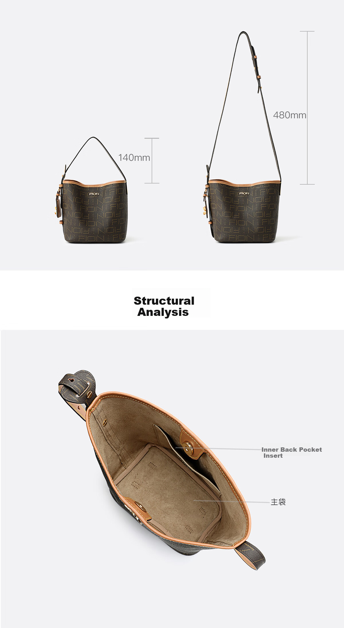 FION Women's Handbag, New Bear Series Fashion Bucket Bag, Simple Shoulder Bag, Birthday Gift 3