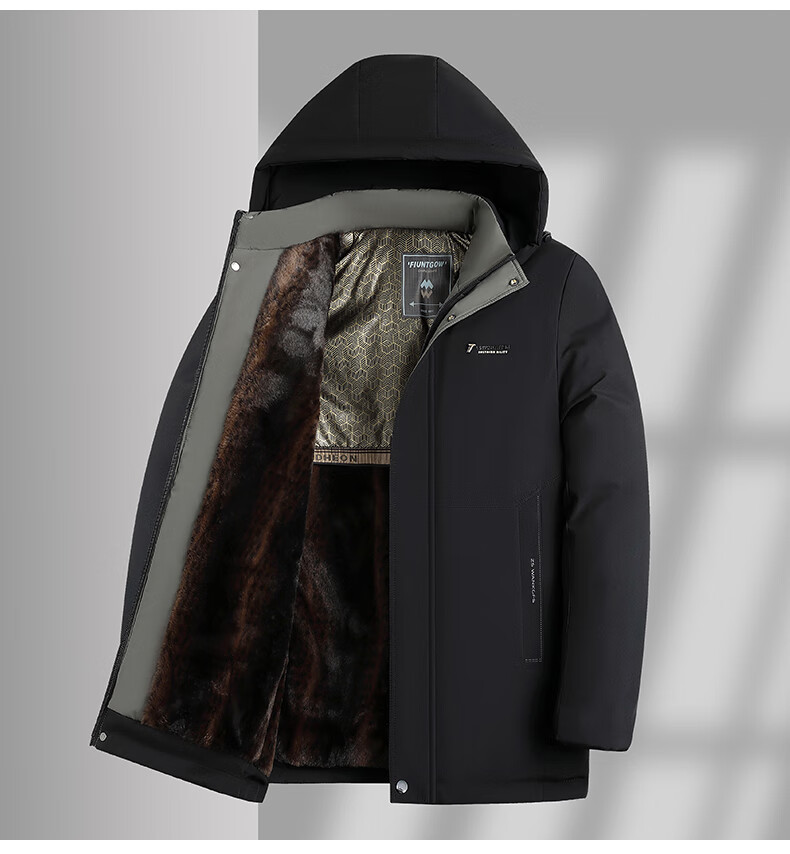TUCANO Men's Winter Cotton Padded Jacket, Dad Style, Fleece Lined, Thickened Hooded Coat for Middle-aged and Elderly, Cold Resistant Clothing 2