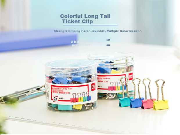 Deli 80 Pieces 19mm Colorful Long Tail Clips Binder Clips #5 Small Metal Binder Clips for Documents And Files, Office Supplies, 40 Pieces/tube, 33426 1