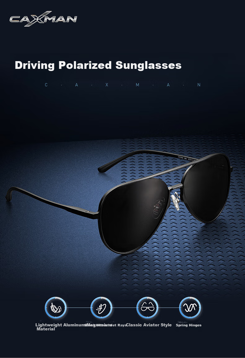 CAXMAN Classic Aviator Sunglasses, Aluminum-Magnesium Polarized Glasses, Toad-Shaped Glasses for Driving, Anti-Glare, Suitable for Men And Wome 1