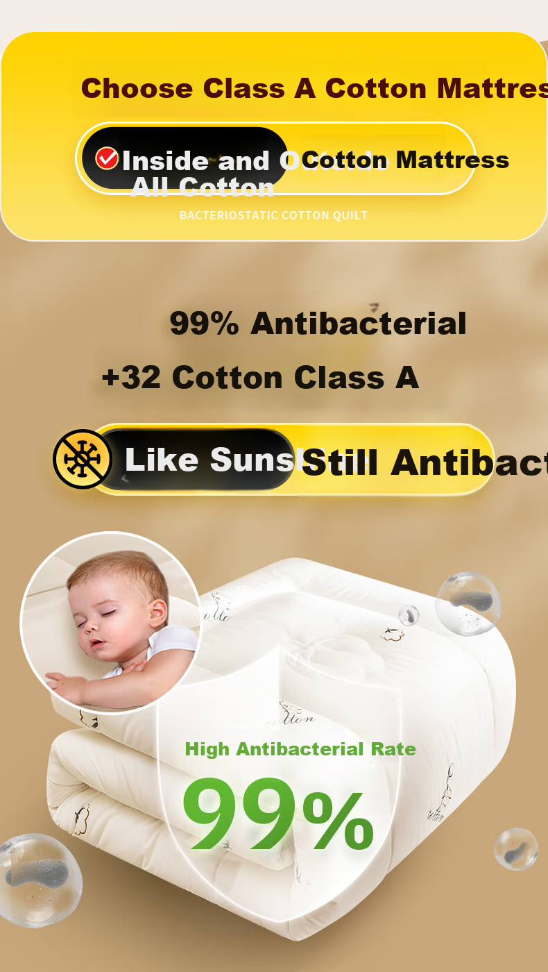 SleepHero 100% Natural Xinjiang Cotton Mattress Pad, Extra Thick 3 Jin National Standard Class A, Suitable for Students All Seasons, 90x200cm 5