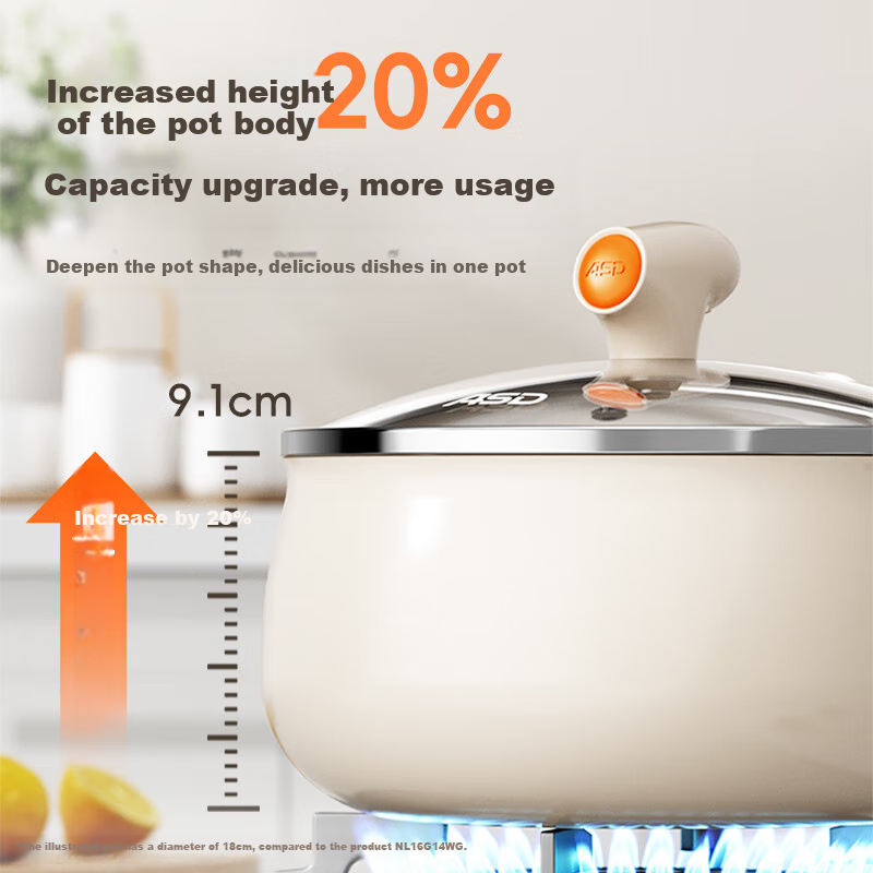 ASD Non-Stick Ceramic Milk Pot, 18cm Noodle Pot, Baby Food Pot, Compatible with Induction Cooker, NL18T10WG