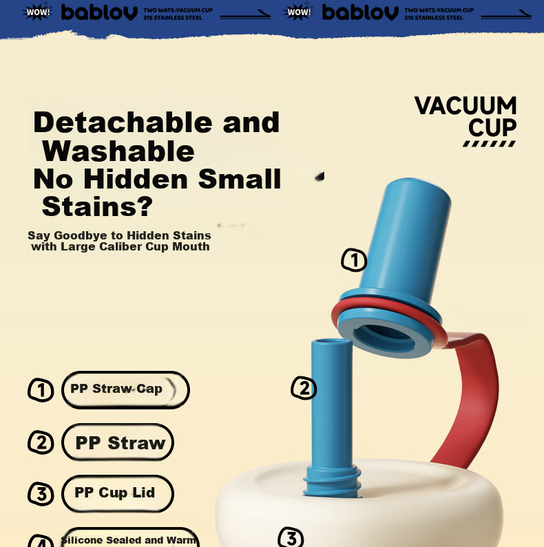 BABLOV Children's Insulated Cup, Stylish Large Capacity Water Bottle for Women, Stainless Steel Straw Cup, Birthday Gift 13