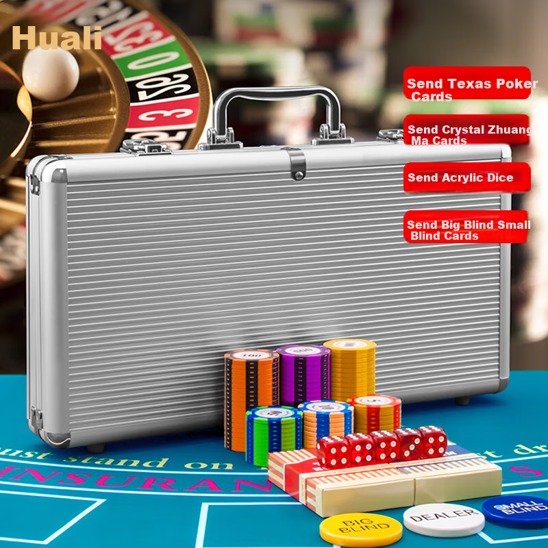 Huasheng Poker Chips, 300 Pieces Clay Poker Chips, Texas Hold'em And Mahjong Chip Set, Points Coins H-032