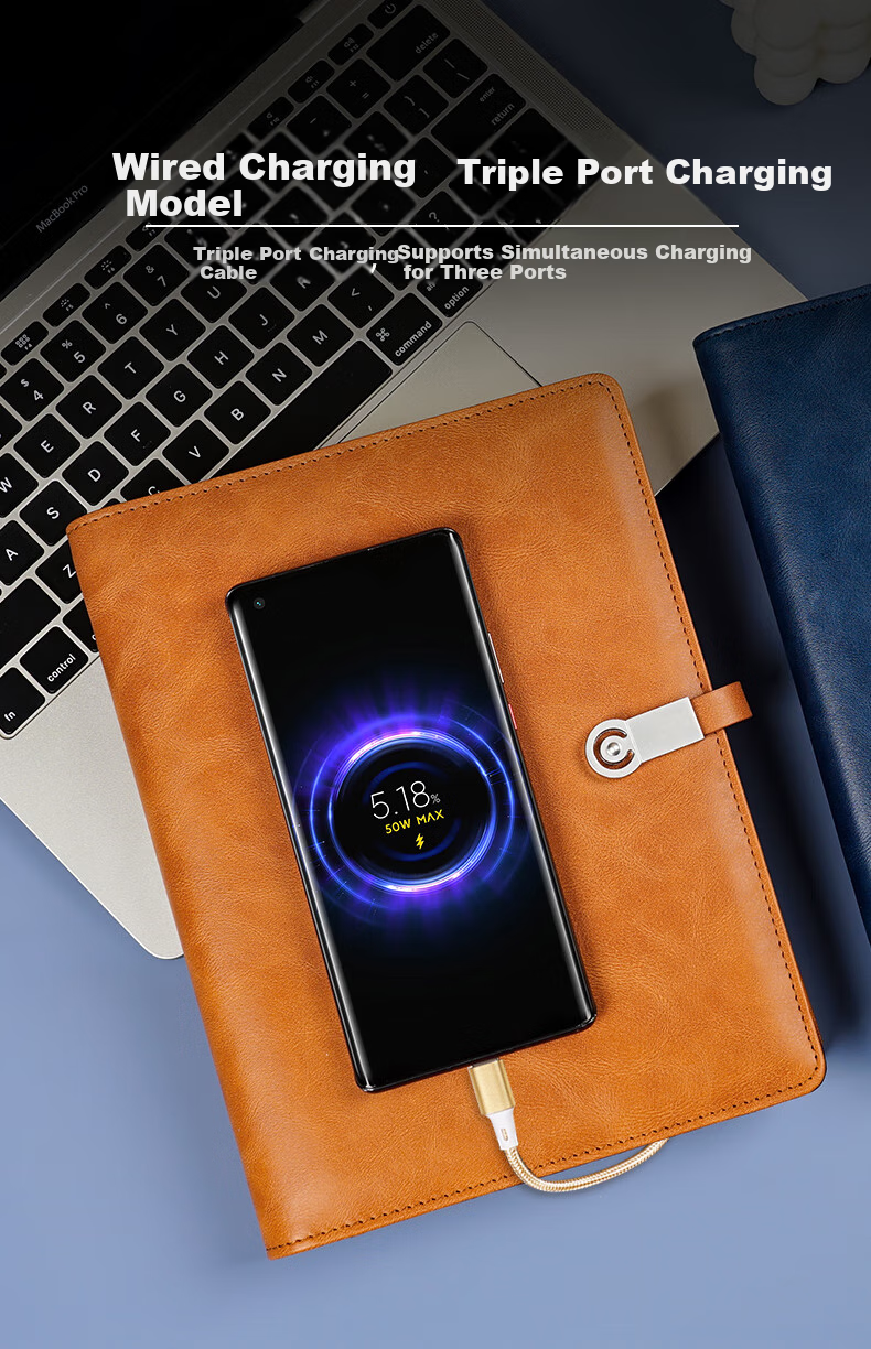 Weimei A5 Loose-Leaf Notebook with Built-In Multifunctional Power Bank, Wired Charging, Customizable Logo, Thickened Journal, Replaceable Pages, High-End Business Gift, Teacher's Day Gift for Teachers, Notebook 5