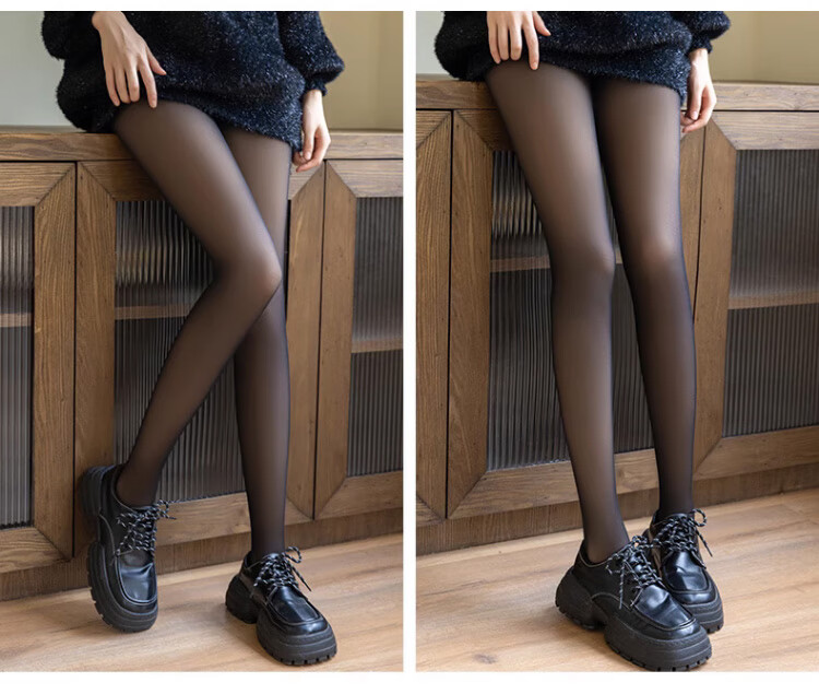 LangSha 25 Autumn Winter New Luminous Skin Base Pants Fleece-Lined Black Silk Integrated Tights Leggings 2