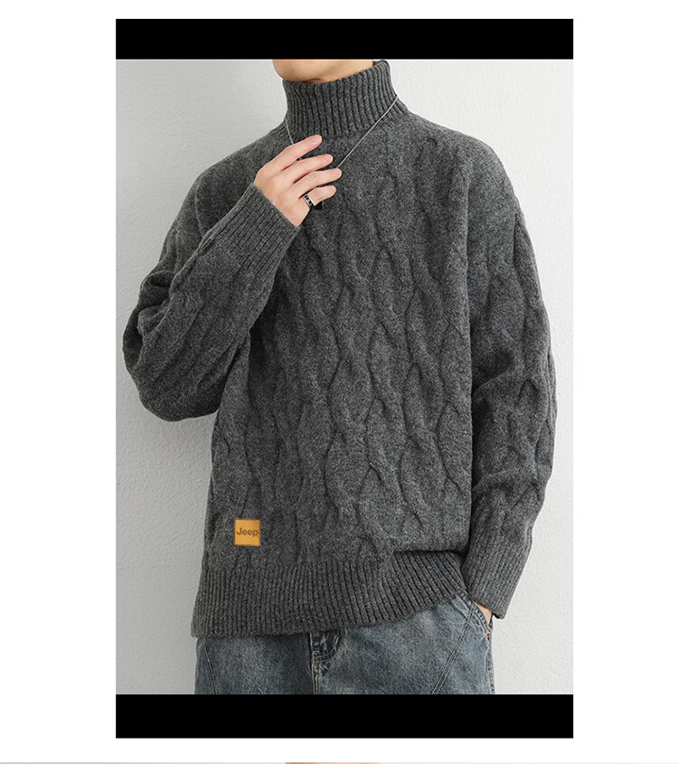 JEEP Men's Winter Thickened Sweater, Loose Knitwear, Dark Gray, XL 2