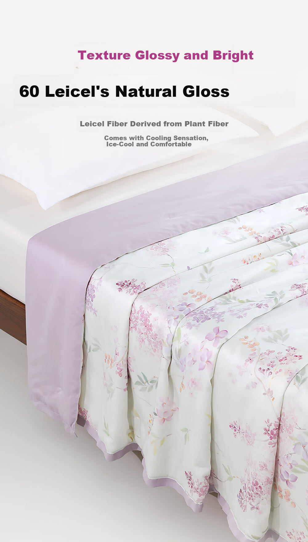 One's Member 100% Natural Silk Duvet, 60-Count Lanjing Tencel Fabric Thin Quilt, Light Purple Floral Shadow, 150*210cm, Single Bed 8