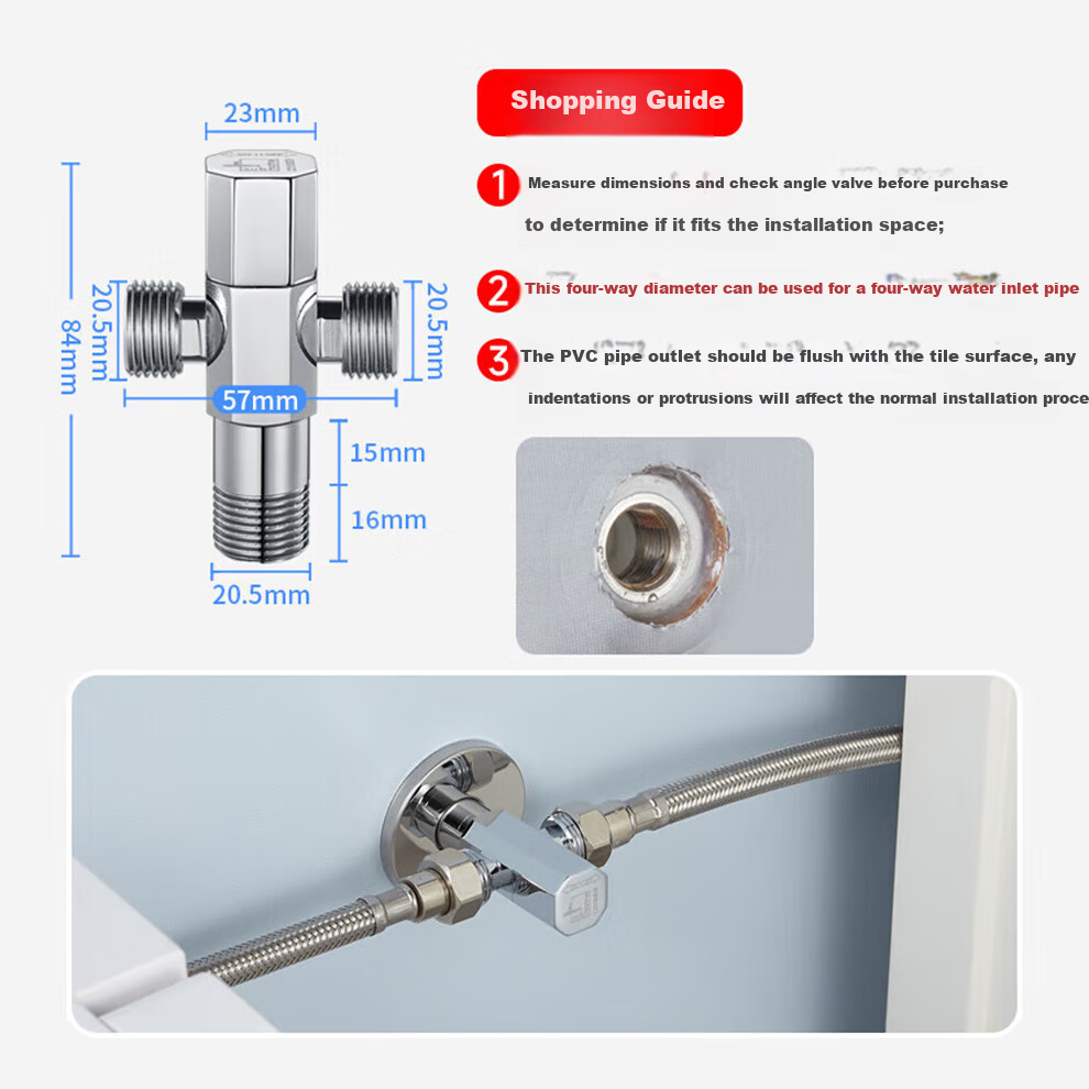 Submarine F402 1-In Three-Way Brass Chrome-Plated Angle Valve with Ceramic Valve Core 3