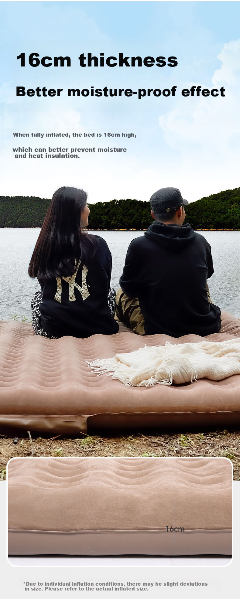 BLACKDEER Cloud-Soft Flocked Inflatable Mattress, Outdoor Camping Single-Person Sleeping Pad, Thickened Moisture-Proof Sleeping Mat, Portable 6