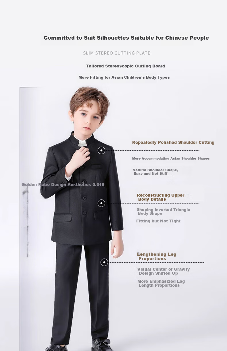 Luomeng Boys' Zhongshan Suit Student Outfit Chinese Style Children's Performance Suit Set, Black Zhongshan Suit Two-Piece Set, Size 110 4