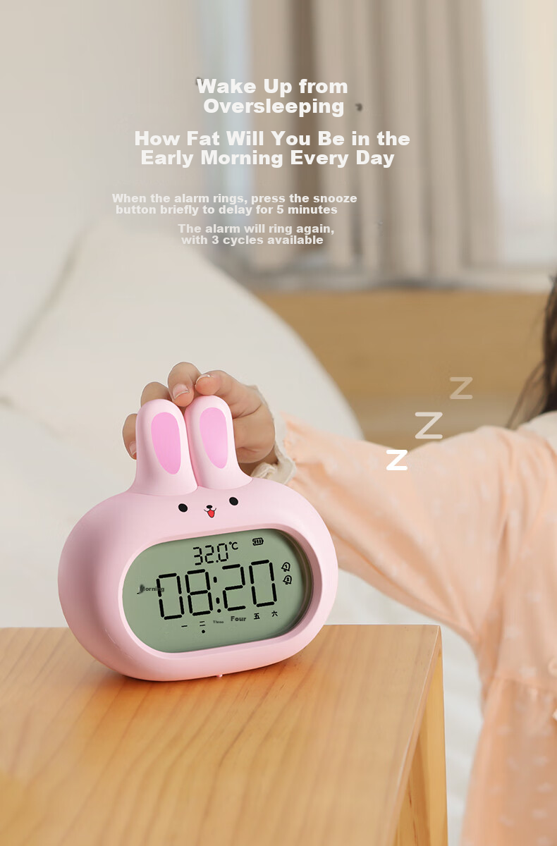 Compas Electronic Alarm Clock Wake-Up Device, Children's Holiday Gift Cartoon Digital Clock Cute Rabbit Alarm, Mint Green Back-To Seaso 5
