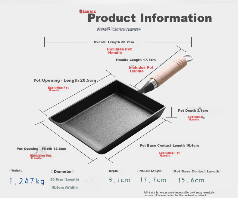 Dianjiang Square Cast Iron Wok, Uncoated Non-Stick Pan, Breakfast Egg Roll Pan, Thick Egg Pan, Flat-Bottom Frying Pa 3