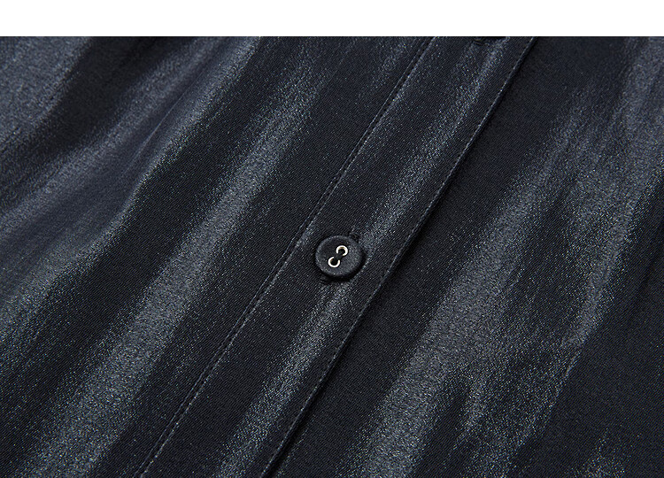 Demana Roaming Sunset Autumn Light Pearl Polo Collar Pleated Waist Long Sleeve Elegant Women's Dress 2
