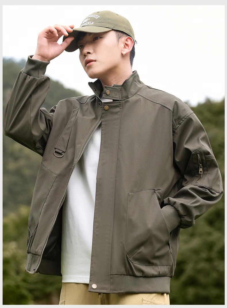 EASTERN CAMEL Men's Jacket, Spring And Autumn Casual Versatile Workwear, Pilot Stand-Collar Outdoor Fashion Coat, Men's Outerwear, Army Green, XL 10