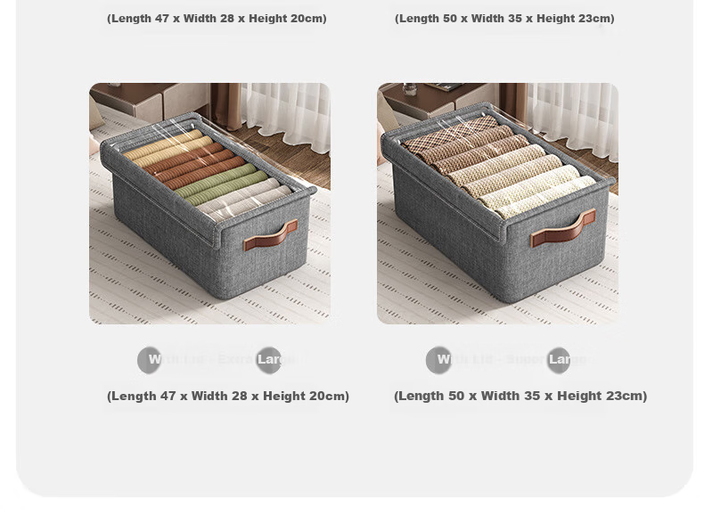 Shuranjia cation storage box steel frame organizer for pants and clothes, gray with lid, extra large size 17