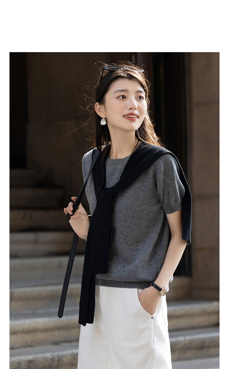 Demana Luxury 100% Merino Wool Autumn Elegant Crew Neck Textured Ribbed Knit Sweater Top 1