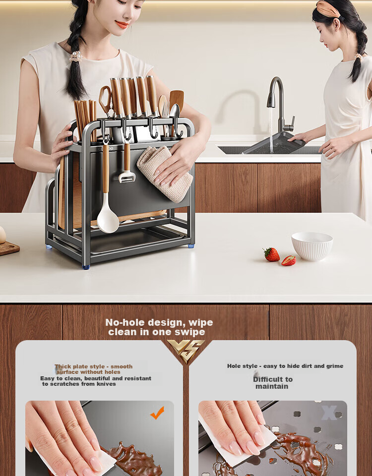 Cobbe Knife Holder, Stainless Steel Kitchen Storage Rack, for Knives, Chopsticks, Countertop, Pot Lids, Cutting Board, All-In Chopping Block, Knife Storage Rack 13