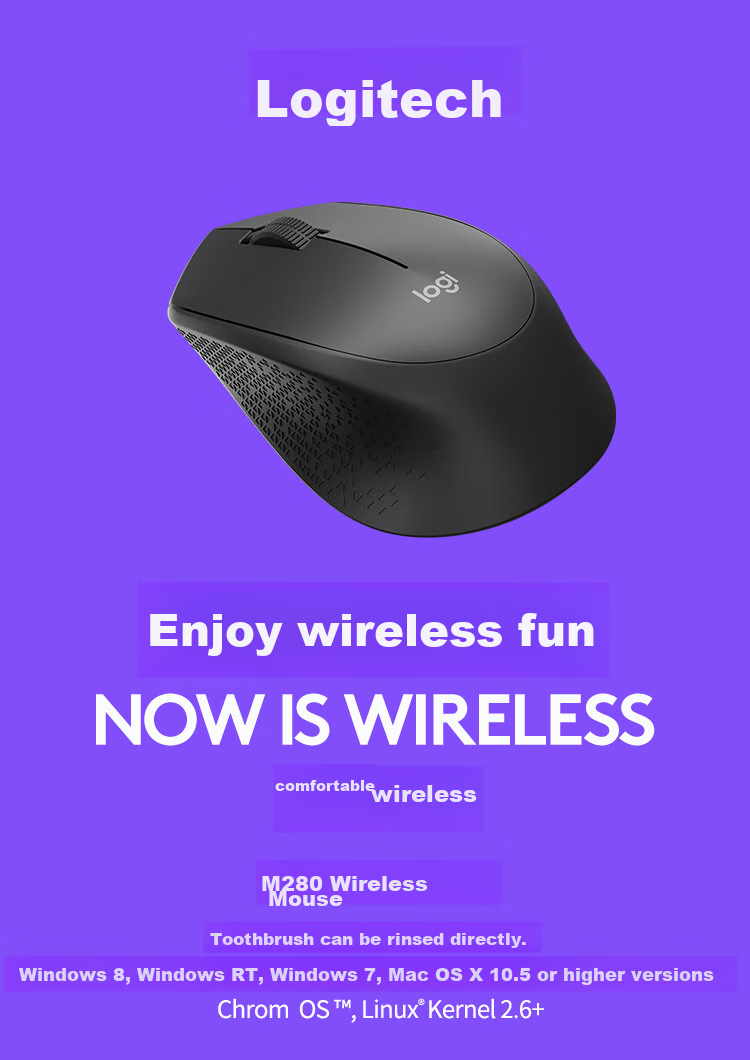 Logitech M280 [Enterprise Grade], Wireless Office Mouse, Right-Handed Laptop Mouse, Ergonomic Design, with Wireless 2.4G Receiver, Gray [Order Bonus] 1