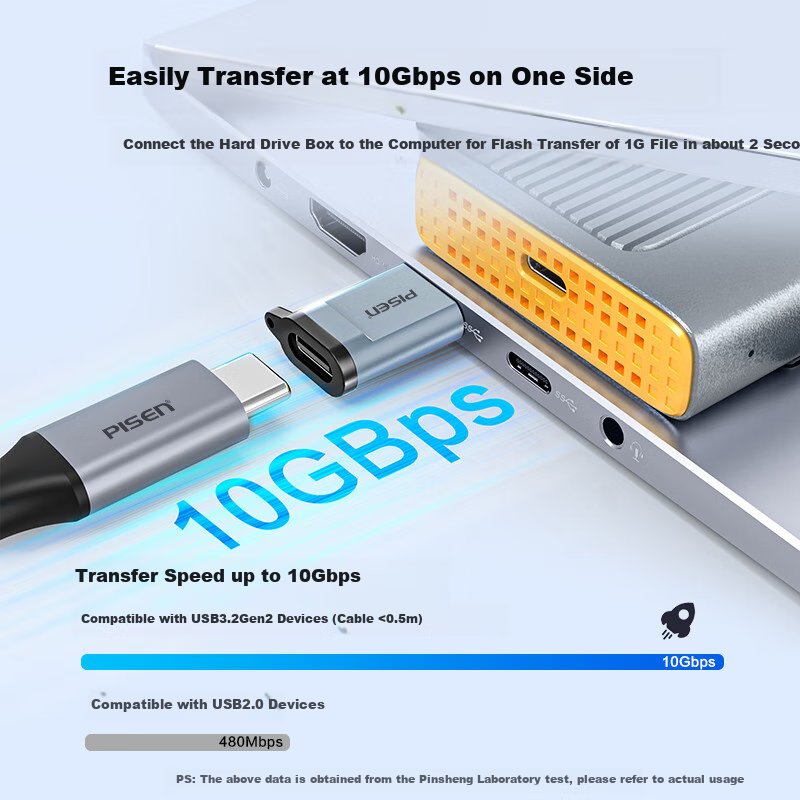 Адаптер PISEN USB 3.2 на Type-C OTG, 10 Гбит/с, для Apple, Huawei, Android, ноутбуков, черный