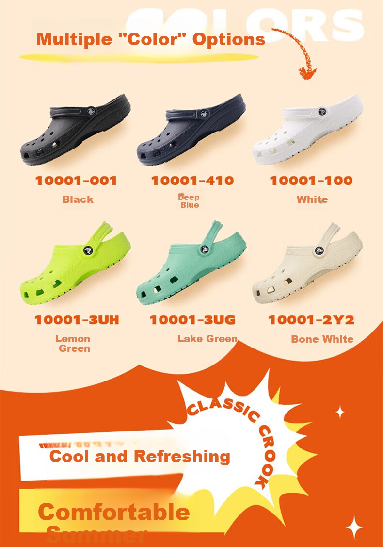 CROCS Classic Clogs for Men And Women, Outdoor Casual Fashion Trendy Beach Sandals Slippers 10001-100 36-37 5