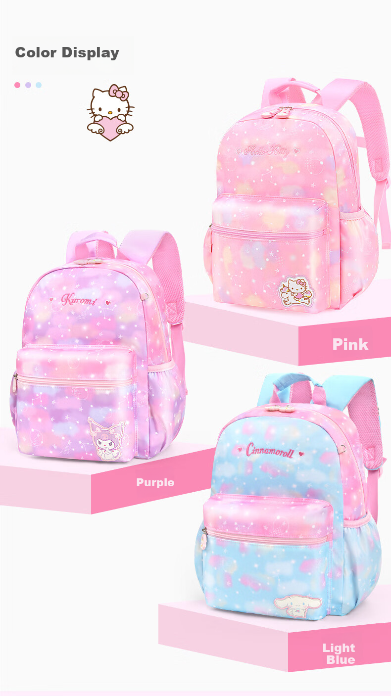 Hello Kitty Backpack for Elementary School Students, Cute Cartoon Backpack for Girls, Children's Schoolbag for Grades 1-3, Cartoon Bag DB96587A Pink 12