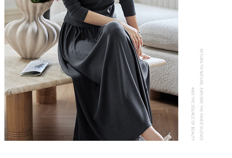Fansiman Holiday Style Lazy Set Women Autumn New Off-Shoulder Top and Skirt Two-Piece Set Iron Gray XL 12