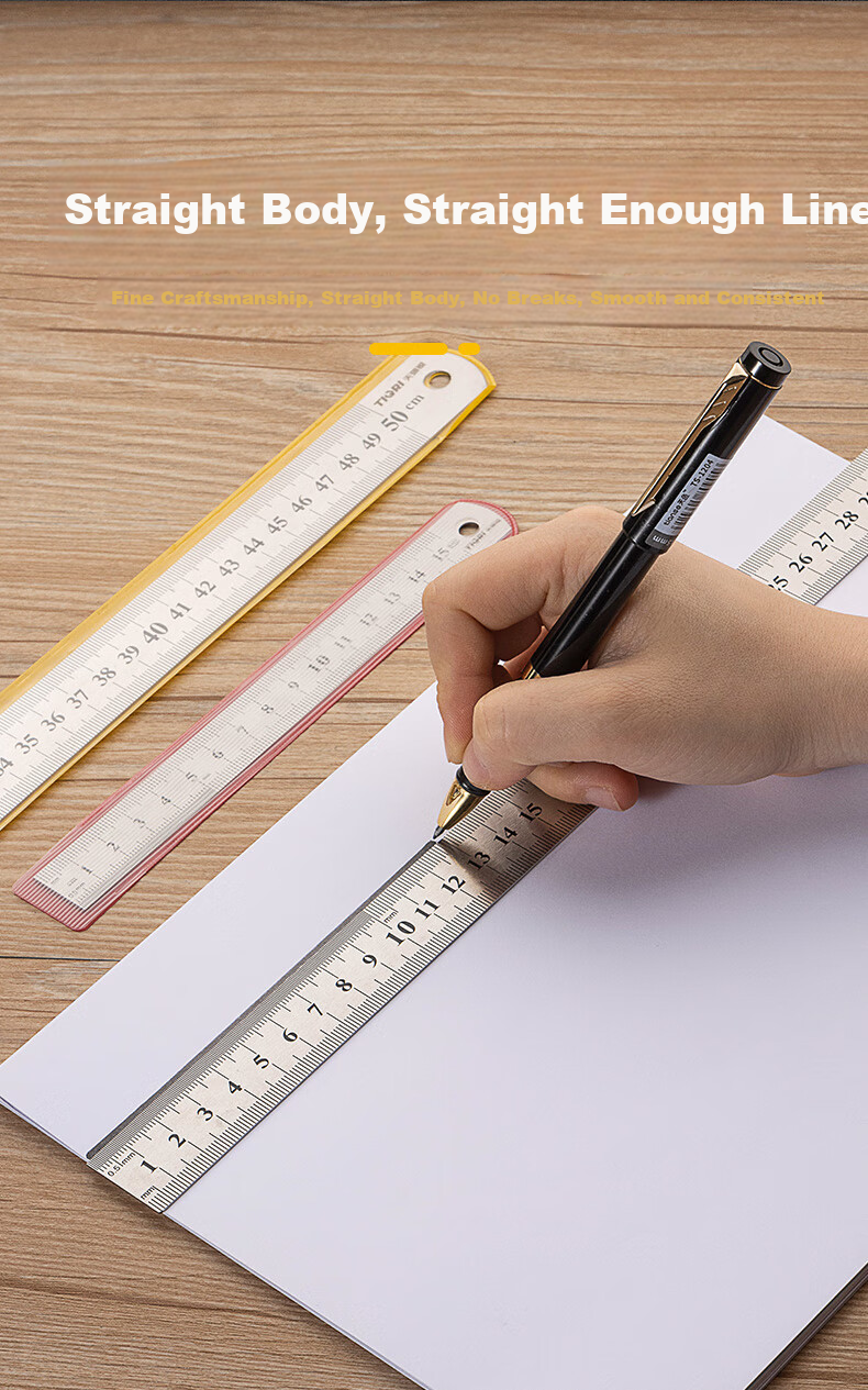 Tianqirui Stainless Steel Straight Ruler, 30cm Metal Steel Ruler, Long Ruler with Scale, Drawing High-Precision Scale Ruler for Measurement 6