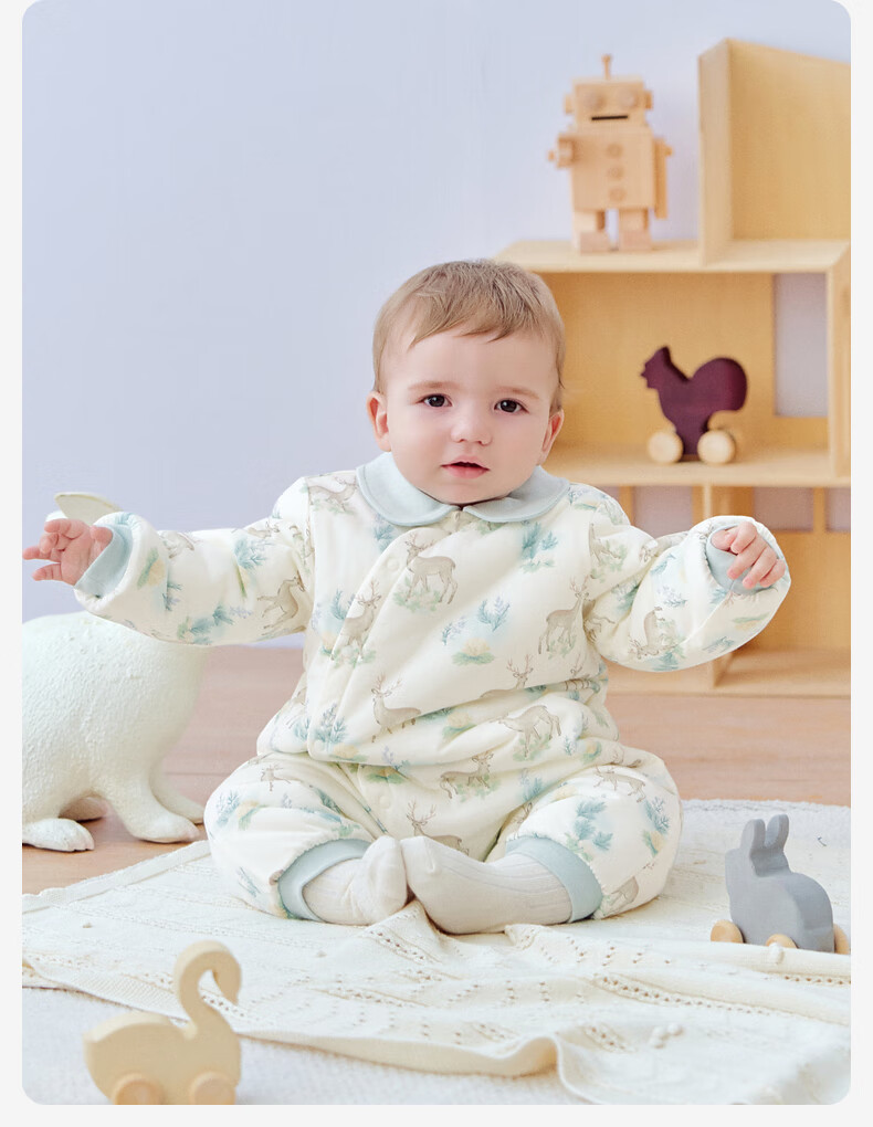 DAVE & BELLA Baby Girl Antibacterial Cotton-Padded Romper Autumn Winter Infant Jumpsuit Newborn Bodysuit 1