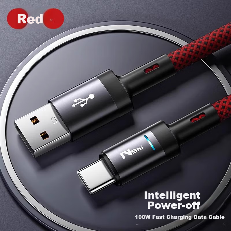 Nengshi Type-C Data Cable, 100W Charging Cable, Super Fast Charging with Auto Power-Off, Suitable for Huawei, OPPO, Honor Nova, Xiaomi, Vivo Phones, 66W Flash Charging Cable, 1.5 Meters, Red