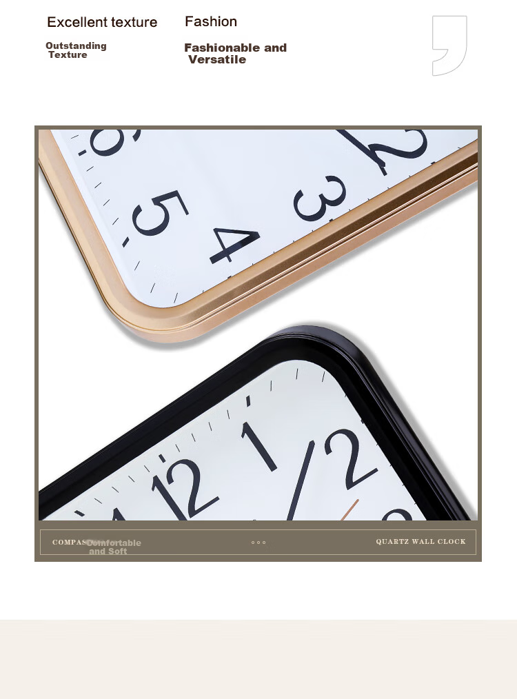 Compas Wall Clock for Living Room, Creative Minimalist Square Clock, Quartz Wall Clock, 2548 Black 4