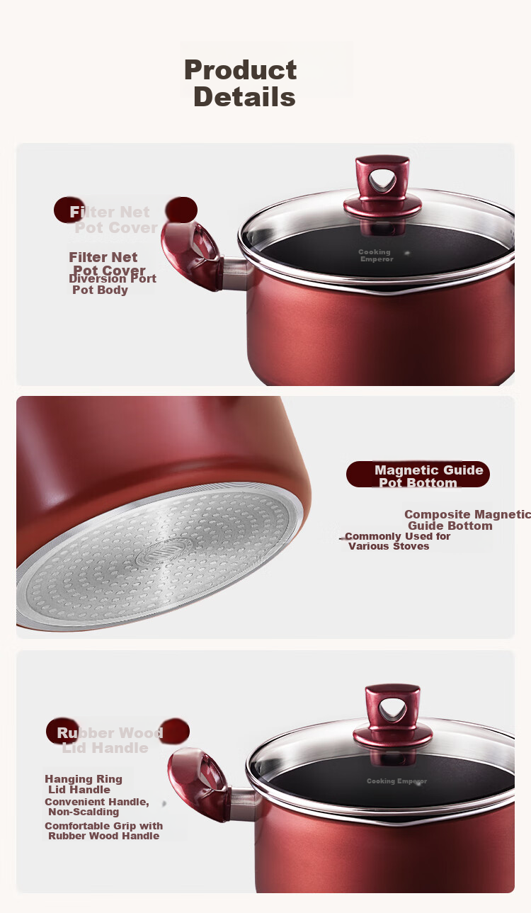 COOKER KING Non-Stick Soup Pot Easy-To for Stewing, Cooking Porridge, Milk Pot 22cm Compatible with Induction Cooker Colorful WG14320 7