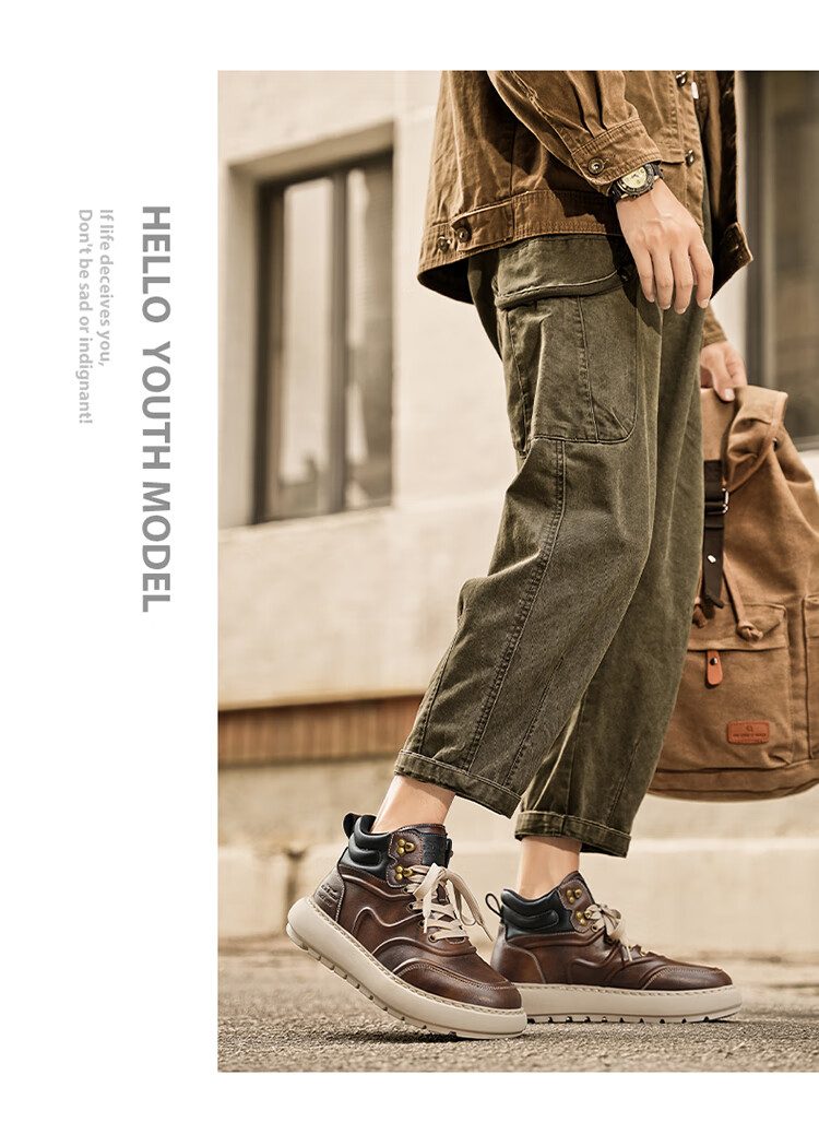 Bull Family Martin Boots Men Autumn Winter British Style High-top Work Shoes Vintage Durable Leather Outdoor Hiking Boots for Men 16
