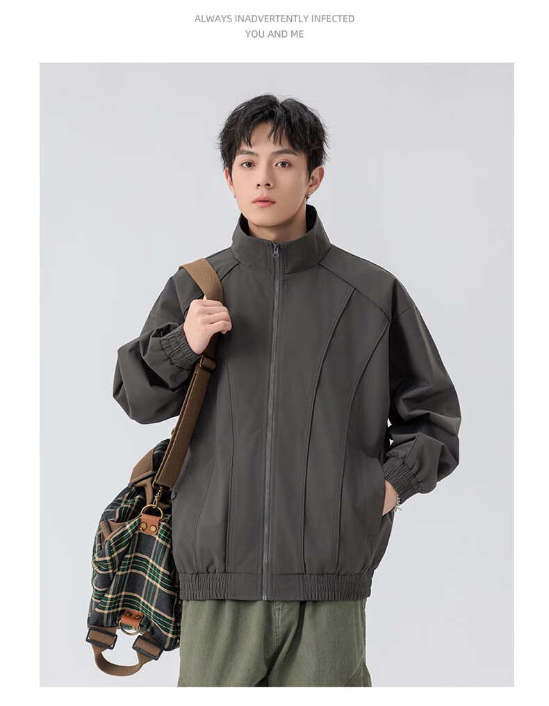 MMOPTOP Chenille Pilot Stand Collar Jacket Men's Spring Autumn Water-Repellent Casual Coat MJK17 Dark Gray XL 5