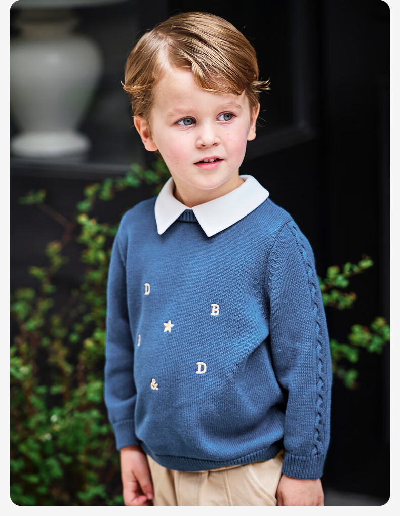 DAVE & BELLA Kids Pullover Sweater Boys Cotton Knit Fake Two-Piece Autumn Shirt 1