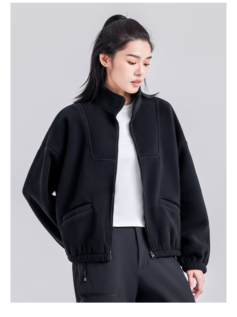 Pioneer Camp Women's Short Fleece Autumn Stand Collar Warm Jacket Fleece Lined Loose Sports Outdoor Fleece Coat 11