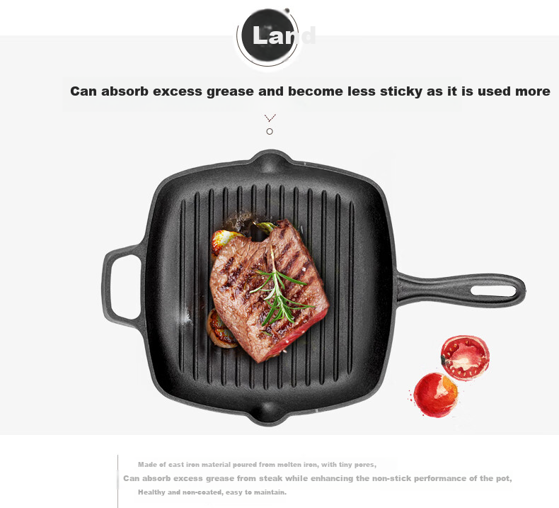 COOKER KING Steak Griddle, Flat-Bottom Pan, Healthy Non-Coated Thick Cast Iron Frying Pan, Steak Plate, Compatible with Induction Cooker, 26cm 8