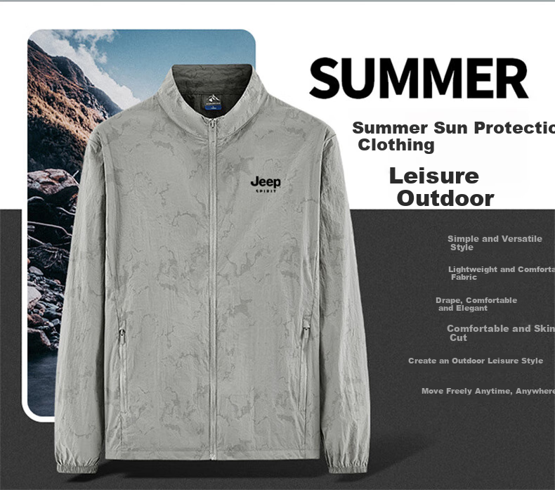 JEEP SPIRIT Sun Protection Jacket for Men, Summer Lightweight Breathable UV-Resistant Outdoor Cool Skin Coat, Dark Gray, XL 3