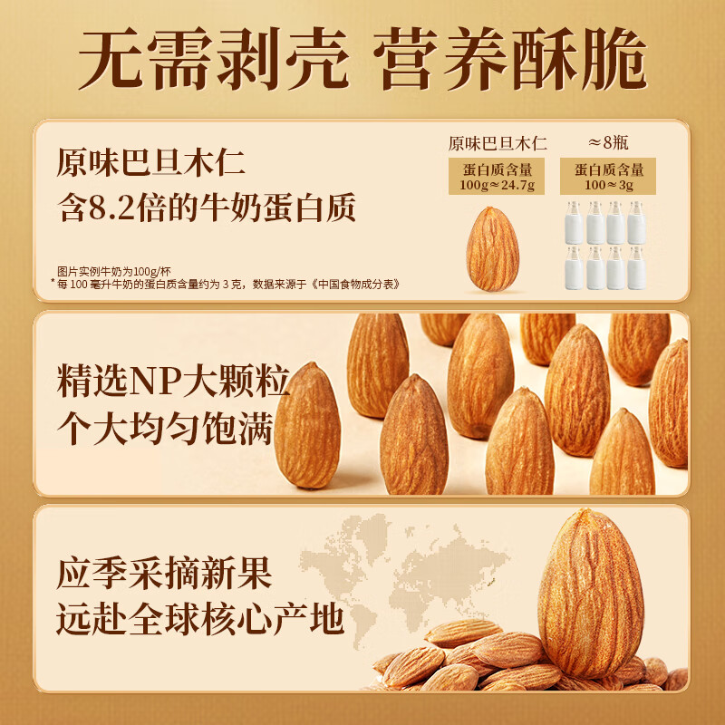 老街口巴旦木仁500g罐装原味烘焙熟无壳干果扁桃仁杏仁休闲零食坚果年货