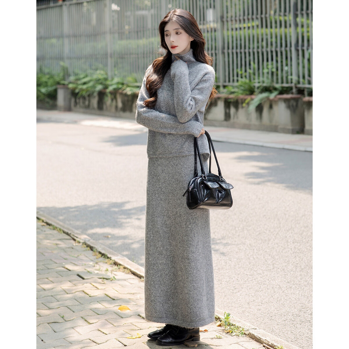 Demana Luxury Soft Core Set Winter Knit Turtleneck Top Elastic Waist Straight Skirt Elegant Women's Two-Piece Set