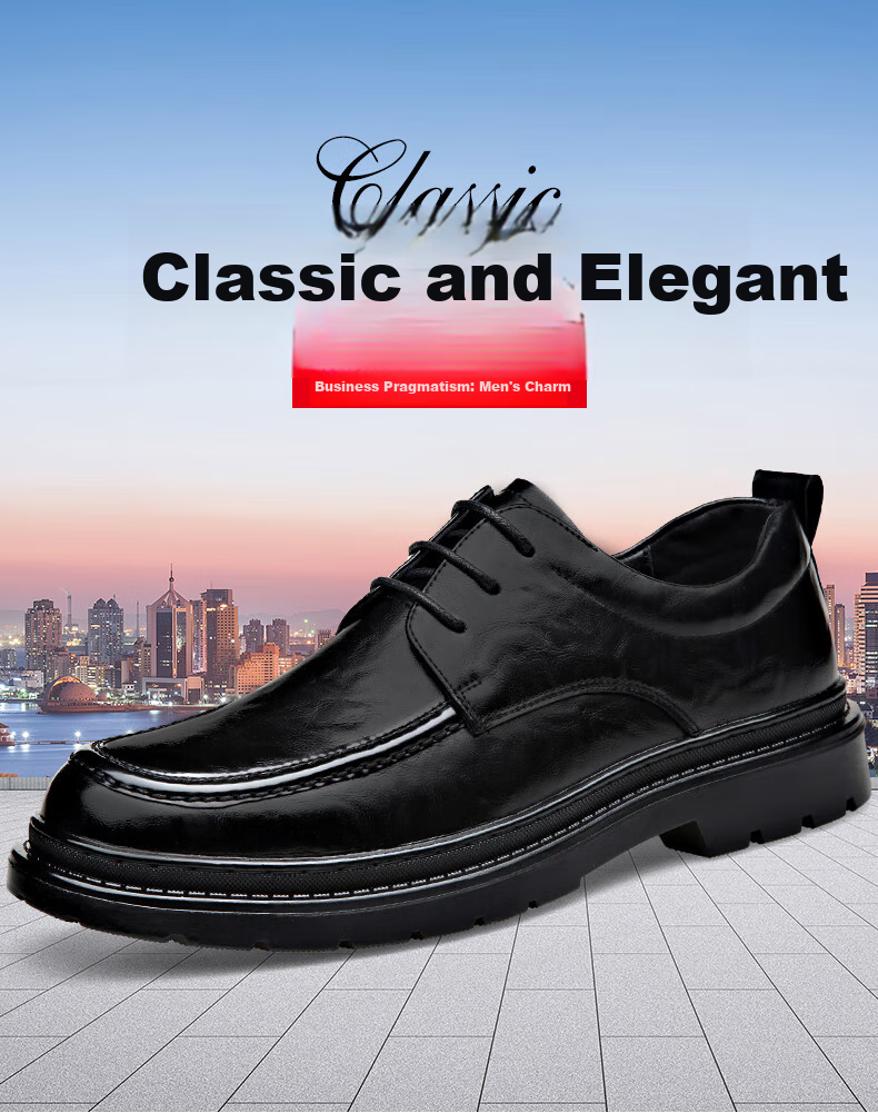MULINSEN Leather Shoes for Men, Business Formal Wear, Wedding Shoes, Thick-Soled Casual Lace-Up Shoes for Young Men R22033 2