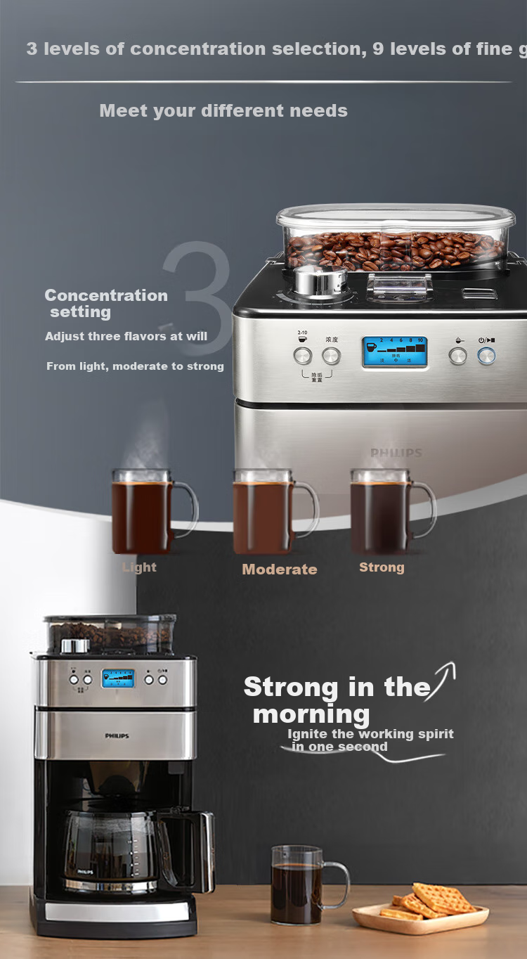 PHILIPS Fully Automatic Coffee Machine for Home Use, American-Style, Dual-Use for Beans And Grounds, Integrated Grinder, Freshly Ground, Practical Gift [HD7751] 5