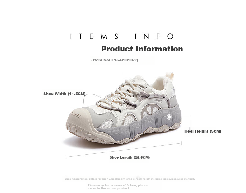 CAMEL [Dilireba's Same Style] Neng Meng Chou Meng Women's Sneakers Casual Sports Shoes L25A202062 Beige/gray 38 46