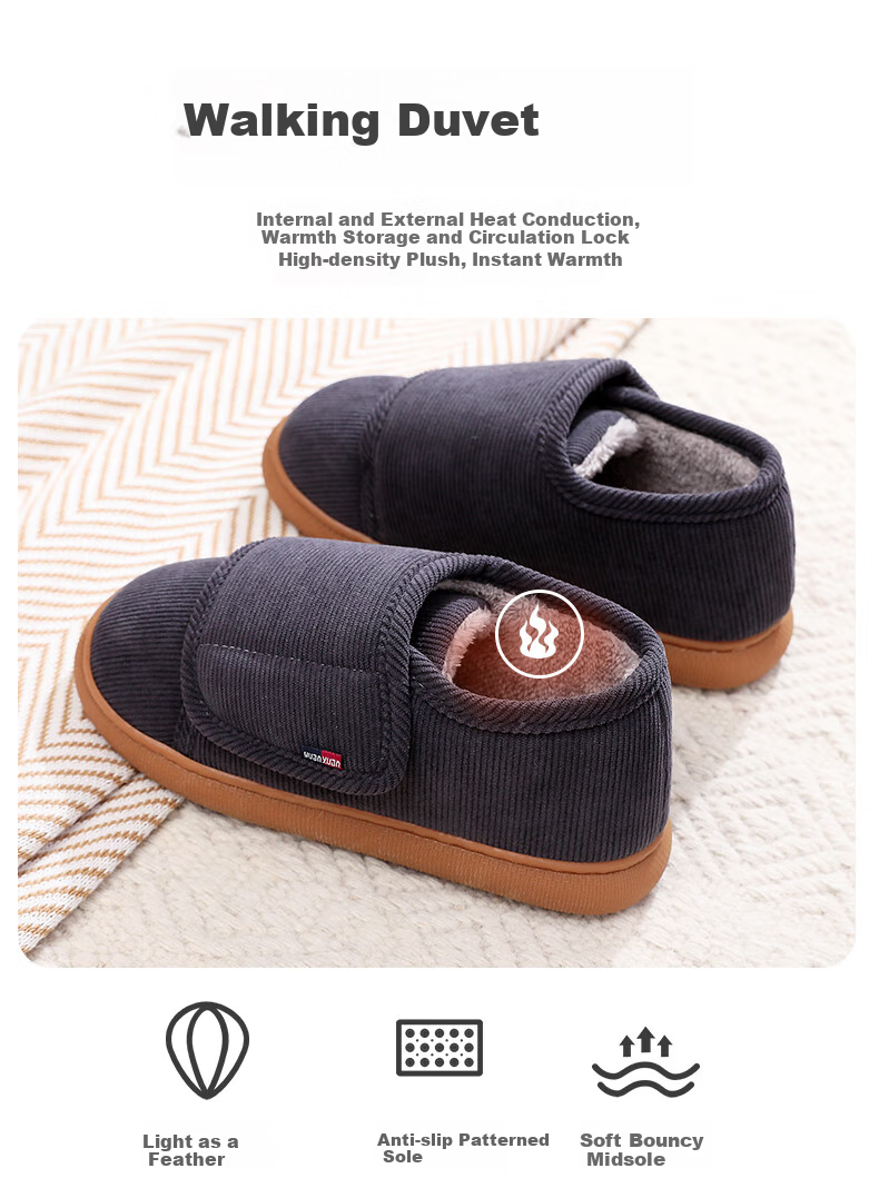GUOLUOFEI Velcro Slip-On Cotton Shoes for Men And Women, Winter Fleece-Lined Thick Non-Slip Warm Shoes for Mothers And Elderly 3