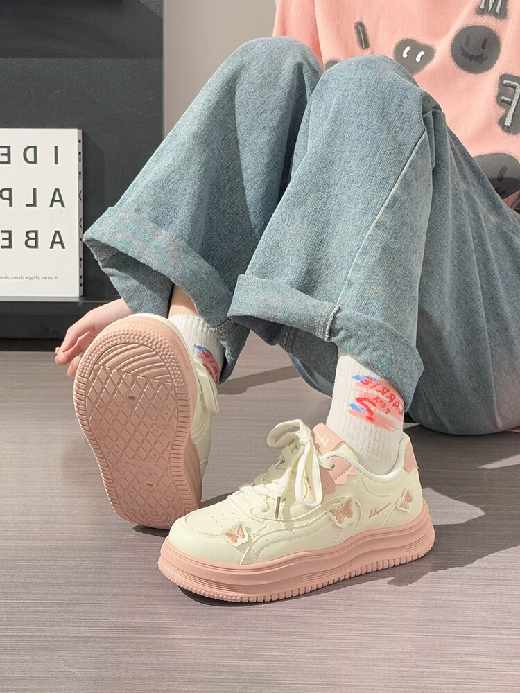 Huili Pink Butterfly Platform Shoes for Women, New Soft-Soled Comfortable Casual Shoes, Beige Pink, Size 36 (Runs Small Half Size) 11