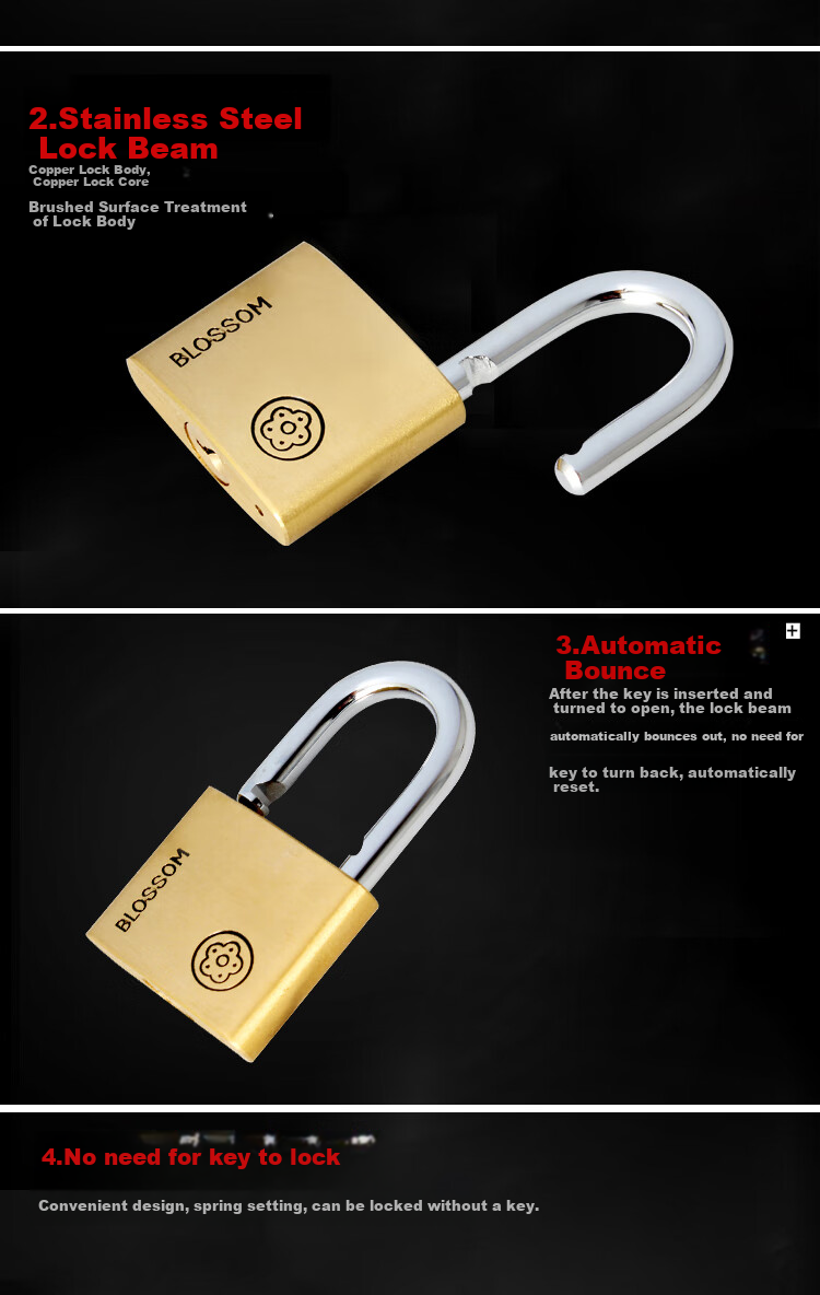 BLOSSOM Copper Padlock, 30MM, Anti-Pick, Rust-Resistant, Durable, Brass Lock Core, Cabinet Lock, Drawer Lock, 9030 2