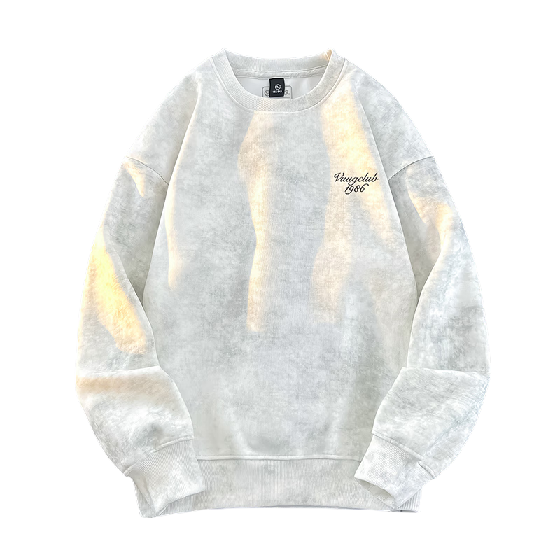 VUUG Tie-Dye Distressed Hoodie Men Spring Autumn Loose Fit American Style Fleece Lined High Street Base Shirt 2XL White Fleece Lined
