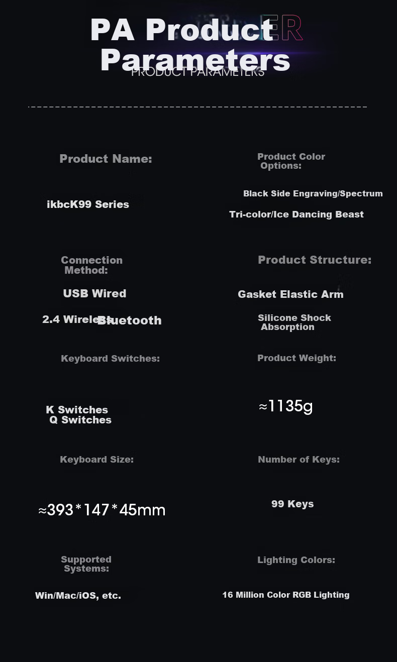 Ikbc K99 Custom Mechanical Keyboard, 99 Keys, E-Sports Gaming Keyboard, Office Typing Feel Good, Tri-Mode Mechanical Keyboard, Gaming Keyboard, Sanpin King Switch 45g 16