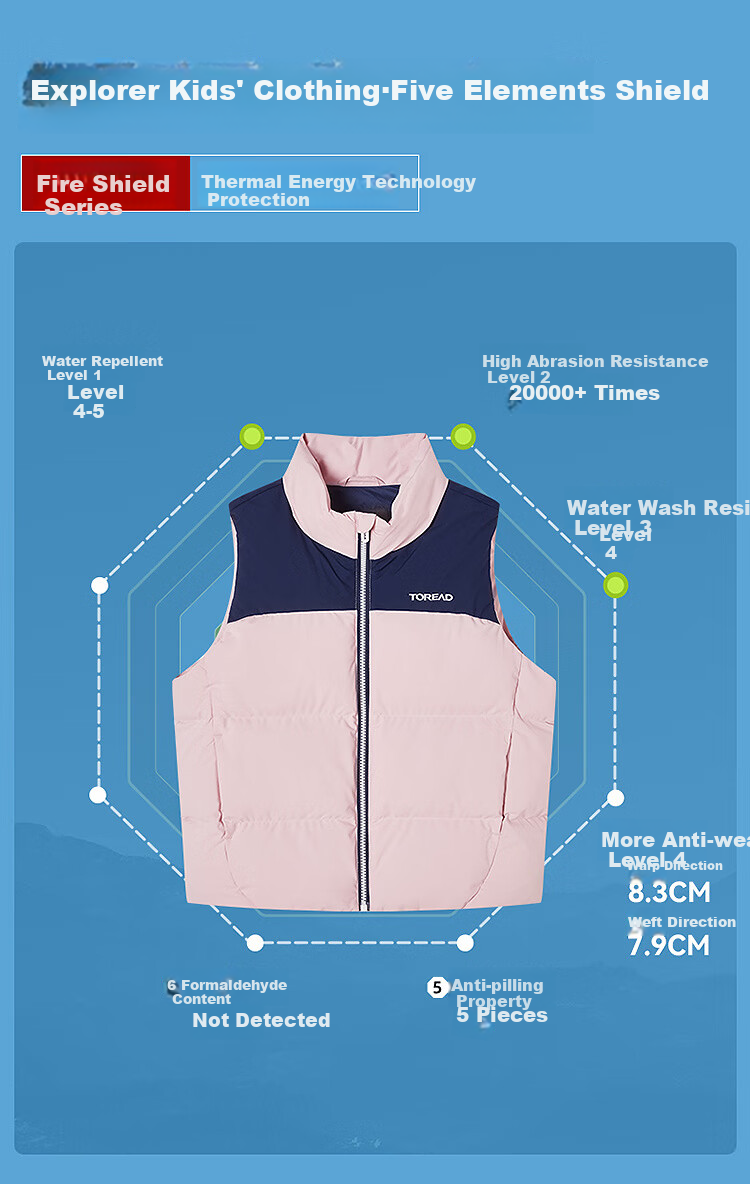 TOREAD Flagship Children's Vest for Boys And Girls, Autumn And Winter Lightweight Cotton Waistcoat Jacket, Candy Pink, Size 130 3